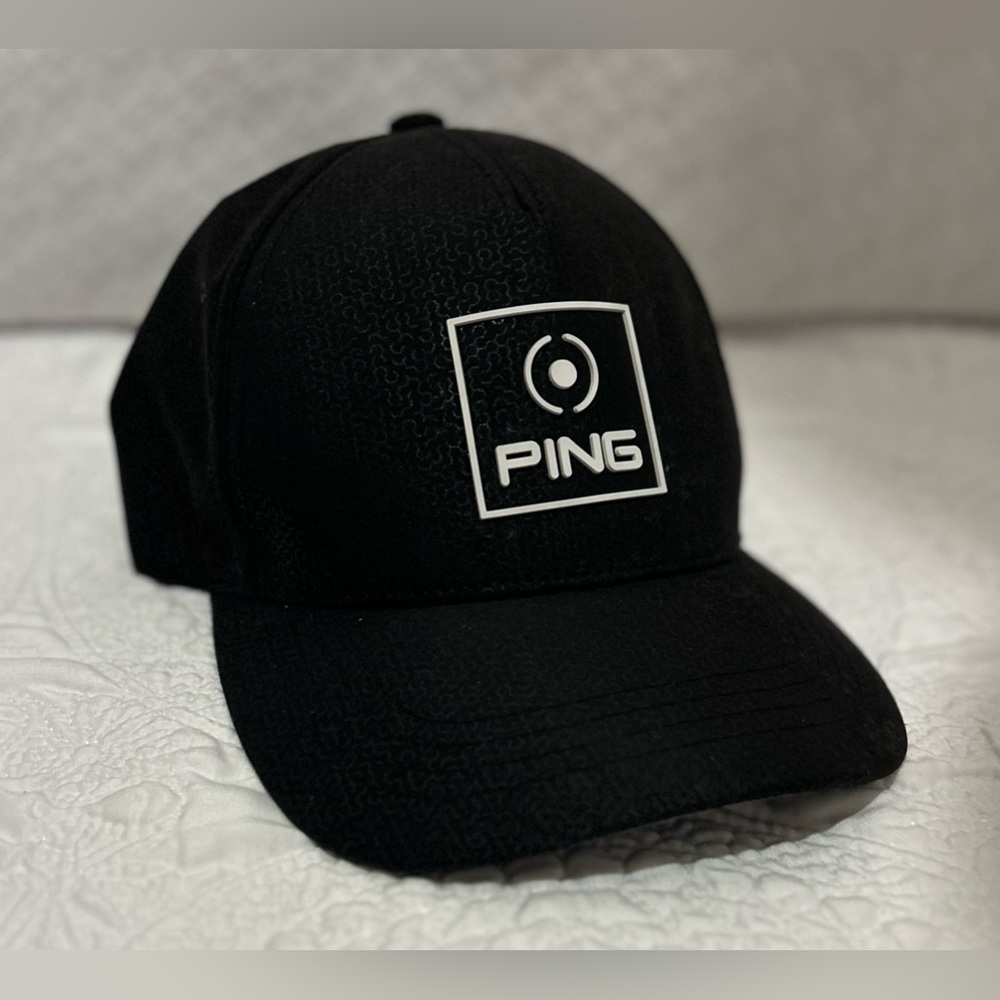 Ping Mens Golf Hat Cap Adjustable One Size Black White Embroidered Activewear